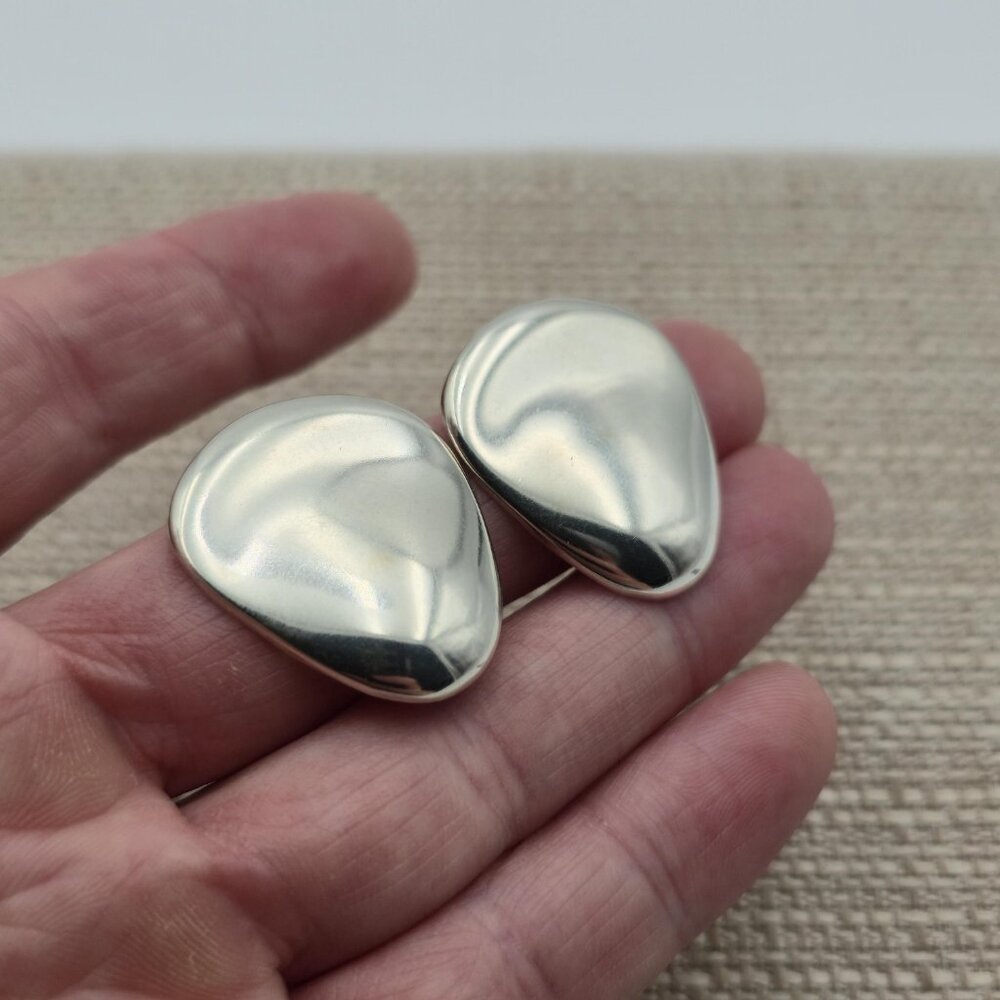 Sterling Silver Solid Bright Simple Shape Clip On… - image 2